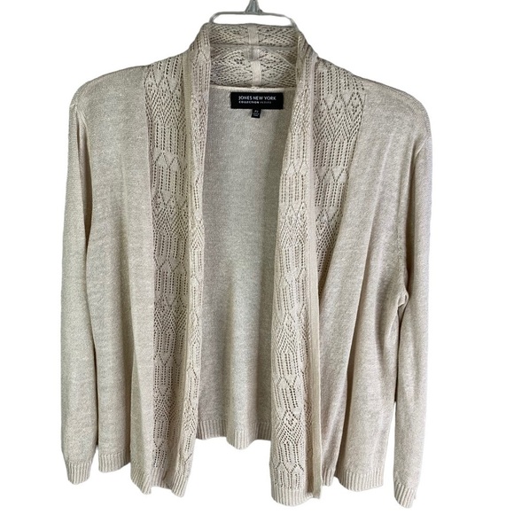 Jones of New York Petite Cropped Oatmeal Color with Lace Like a Scarf Size SP - Picture 2 of 7